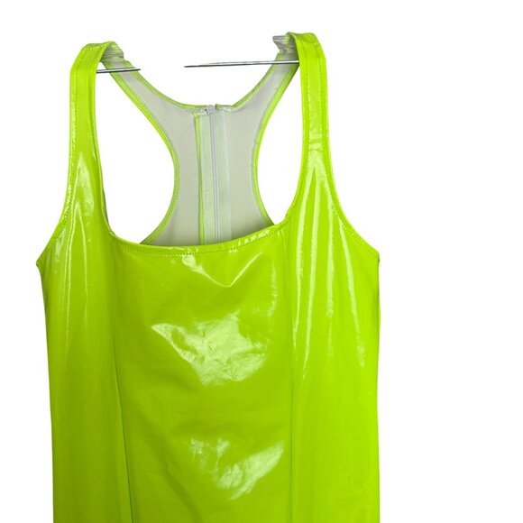 Neon Green Patent Leather Look Racerback Mini Dress Size S - Picture 3 of 5